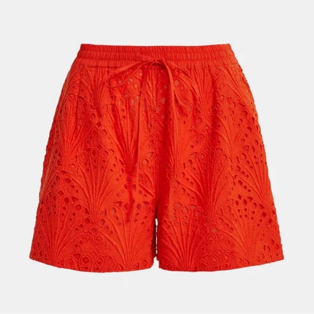 High-Waist Eyelet Shorts in Bright Red